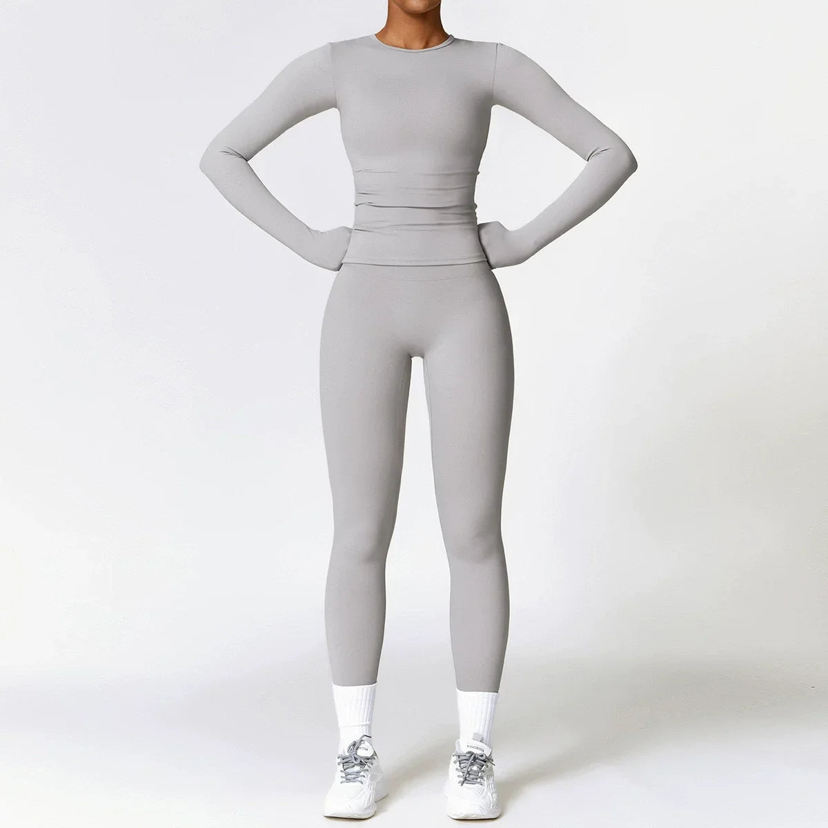 Women Seamless Workout Set 2PCS Yoga Set Fitness Long Sleeve Crop Top High Waist Leggings Sports Suits Gym Workout Clothing
