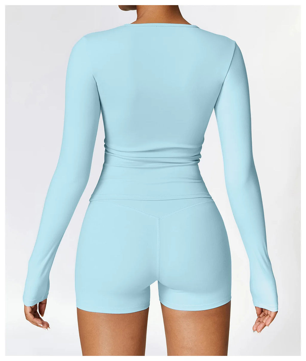 Women Seamless Workout Set 2PCS Yoga Set Fitness Long Sleeve Crop Top High Waist Leggings Sports Suits Gym Workout Clothing