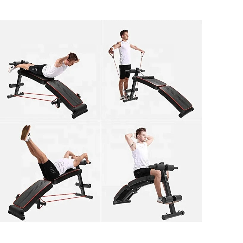Folding Bench for Abdominal Training and Muscle Equipped with Tension Rope, Prone Strut, and Booster