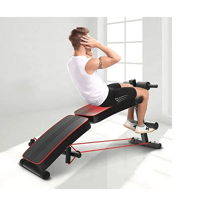 Folding Bench for Abdominal Training and Muscle Equipped with Tension Rope, Prone Strut, and Booster