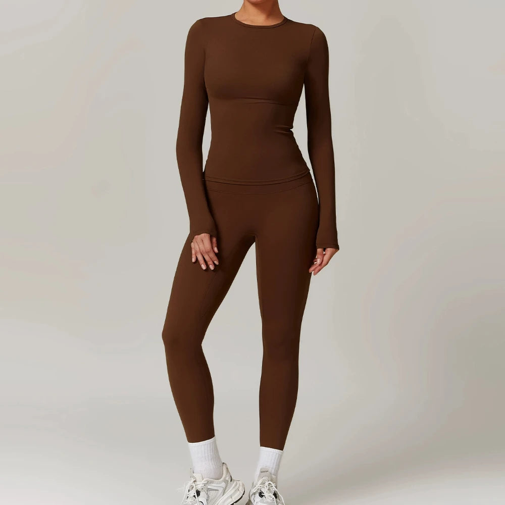 Women Seamless Workout Set 2PCS Yoga Set Fitness Long Sleeve Crop Top High Waist Leggings Sports Suits Gym Workout Clothing