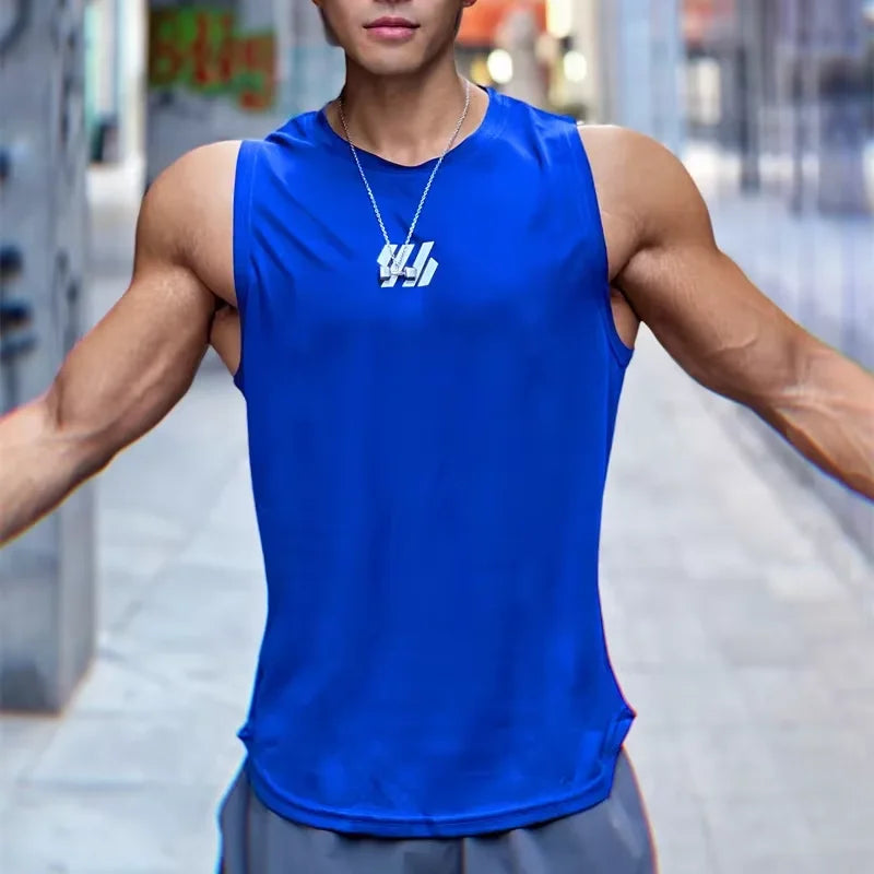 Summer Men's New Bodybuilding Tank Top Gym Workout Fitness Sleeveless Shirt Running Clothing Stringer Singlet Summer Casual Ves