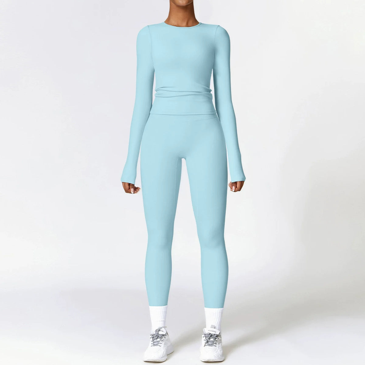 Women Seamless Workout Set 2PCS Yoga Set Fitness Long Sleeve Crop Top High Waist Leggings Sports Suits Gym Workout Clothing