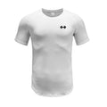 Summer Dumbbell Fitness T-shirt Mens Slim Fit Running Sports Short Sleeve T Shirts O-neck Elastic Quick Dry Gym Clothing