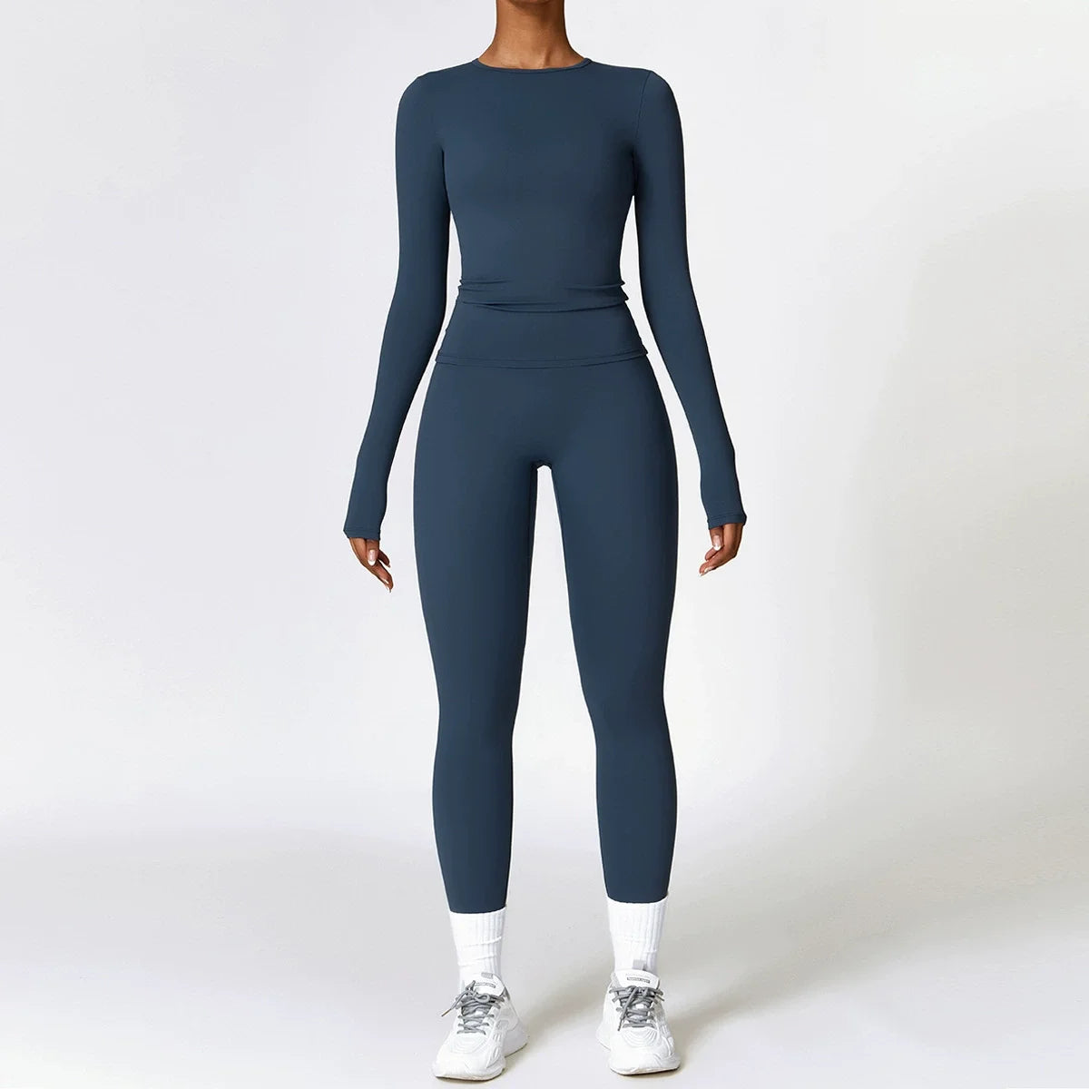 Women Seamless Workout Set 2PCS Yoga Set Fitness Long Sleeve Crop Top High Waist Leggings Sports Suits Gym Workout Clothing