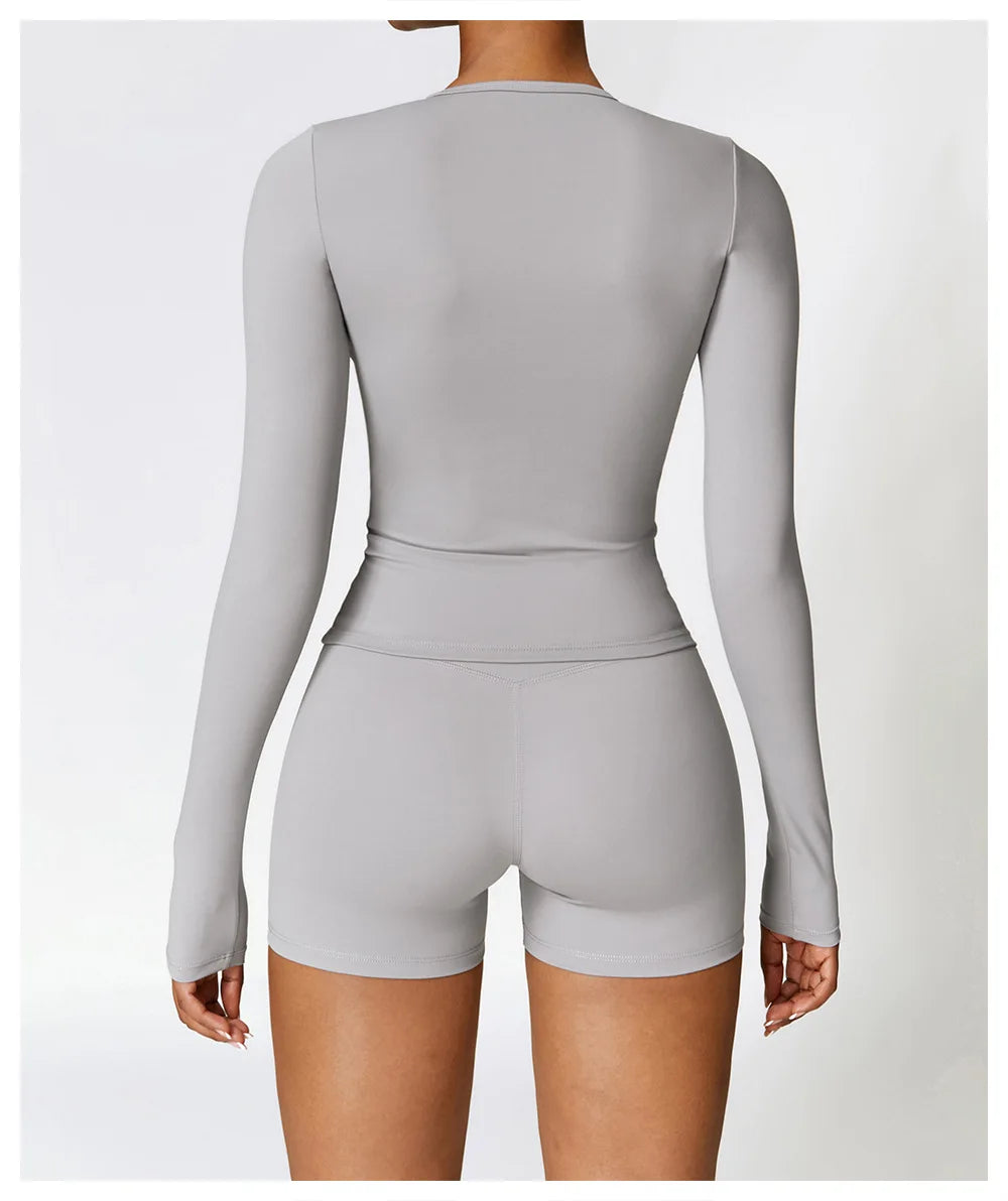 Women Seamless Workout Set 2PCS Yoga Set Fitness Long Sleeve Crop Top High Waist Leggings Sports Suits Gym Workout Clothing