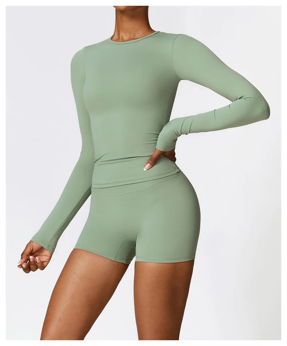 Women Seamless Workout Set 2PCS Yoga Set Fitness Long Sleeve Crop Top High Waist Leggings Sports Suits Gym Workout Clothing