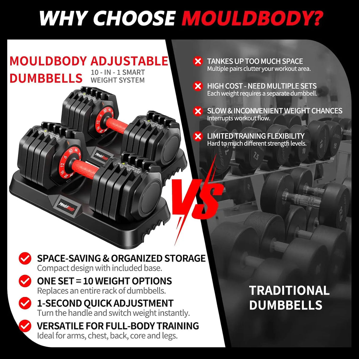 Adjustable Dumbbell Set Pair 25 lb or 50lb,10-in-1 Free Weight | 1-Second Dial Weight Adjustment,Space-Saving Design, Custom