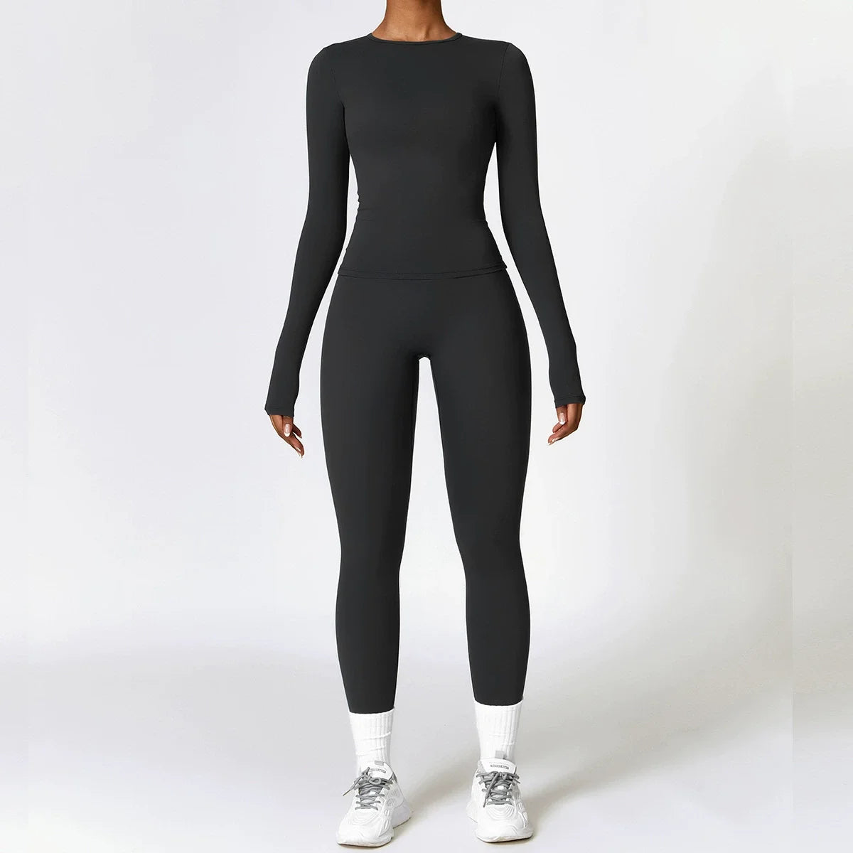 Women Seamless Workout Set 2PCS Yoga Set Fitness Long Sleeve Crop Top High Waist Leggings Sports Suits Gym Workout Clothing