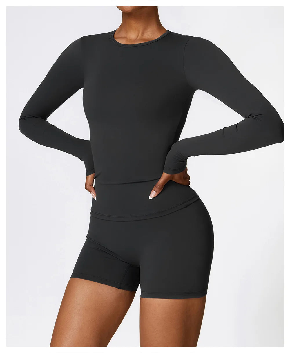 Women Seamless Workout Set 2PCS Yoga Set Fitness Long Sleeve Crop Top High Waist Leggings Sports Suits Gym Workout Clothing