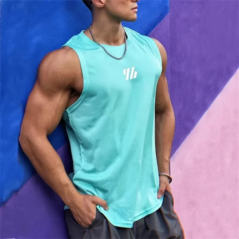 Summer Men's New Bodybuilding Tank Top Gym Workout Fitness Sleeveless Shirt Running Clothing Stringer Singlet Summer Casual Ves