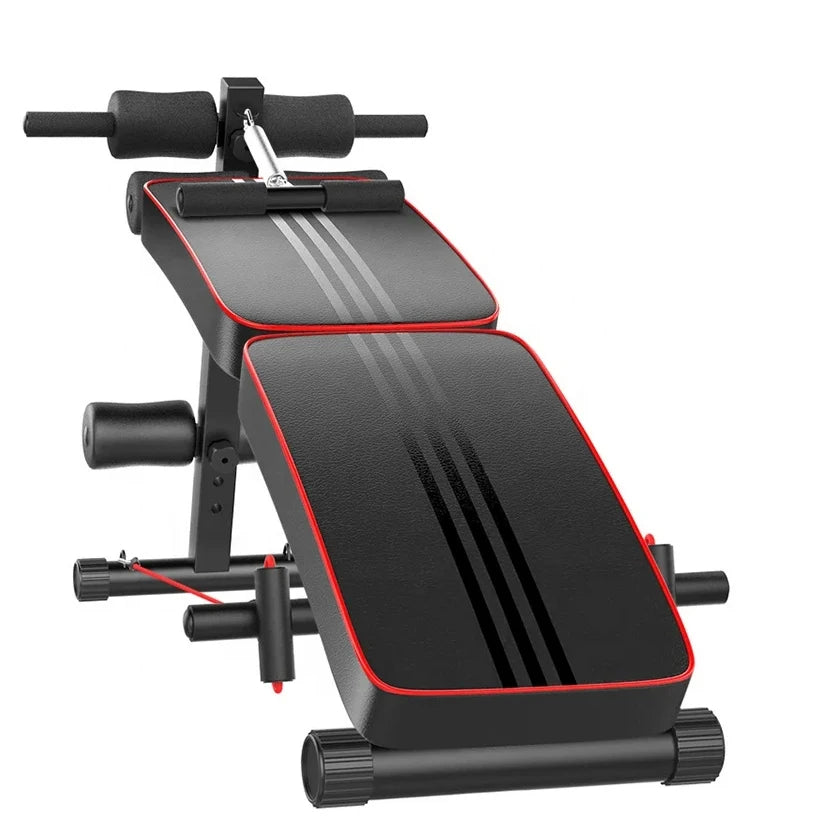 Folding Bench for Abdominal Training and Muscle Equipped with Tension Rope, Prone Strut, and Booster