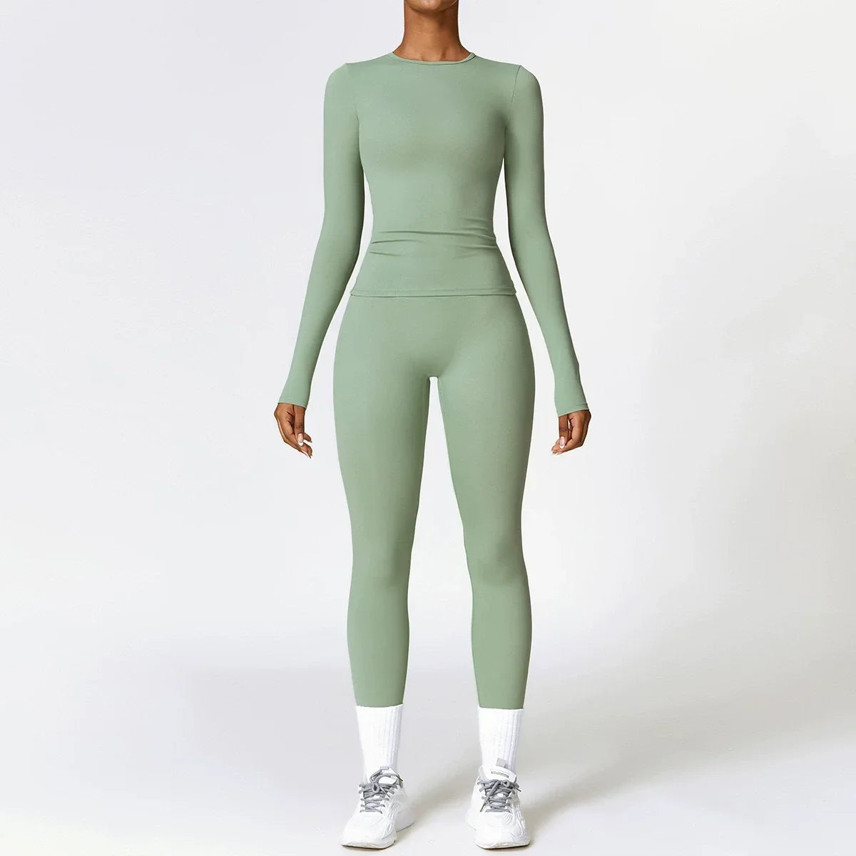 Women Seamless Workout Set 2PCS Yoga Set Fitness Long Sleeve Crop Top High Waist Leggings Sports Suits Gym Workout Clothing