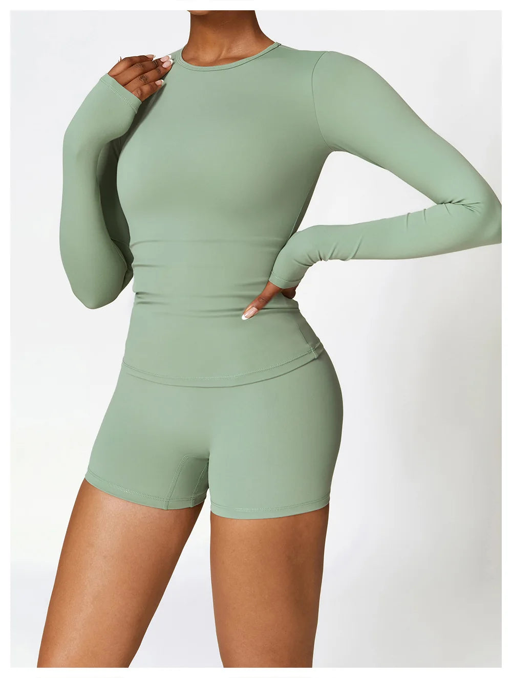 Women Seamless Workout Set 2PCS Yoga Set Fitness Long Sleeve Crop Top High Waist Leggings Sports Suits Gym Workout Clothing
