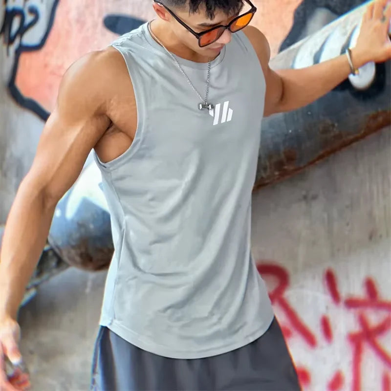 Summer Men's New Bodybuilding Tank Top Gym Workout Fitness Sleeveless Shirt Running Clothing Stringer Singlet Summer Casual Ves