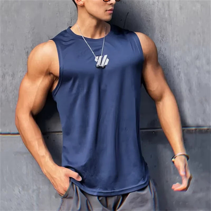 Summer Men's New Bodybuilding Tank Top Gym Workout Fitness Sleeveless Shirt Running Clothing Stringer Singlet Summer Casual Ves